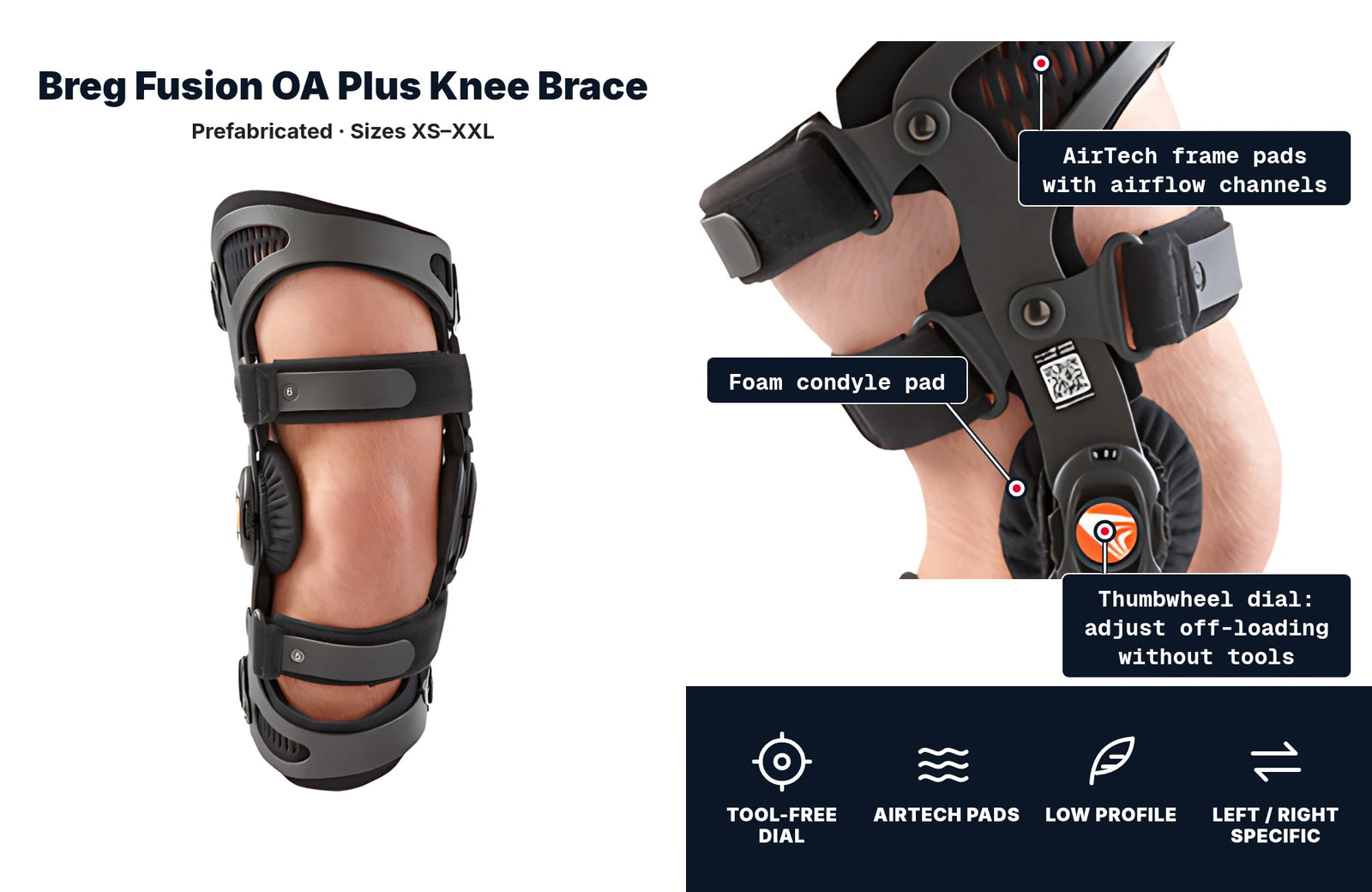 Breg Fusion OA Plus knee brace on the leg, side view