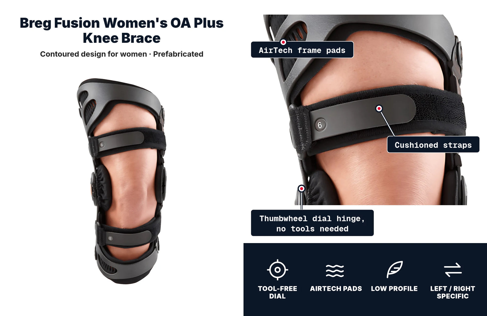 Breg Fusion Women's OA Plus knee brace, front view