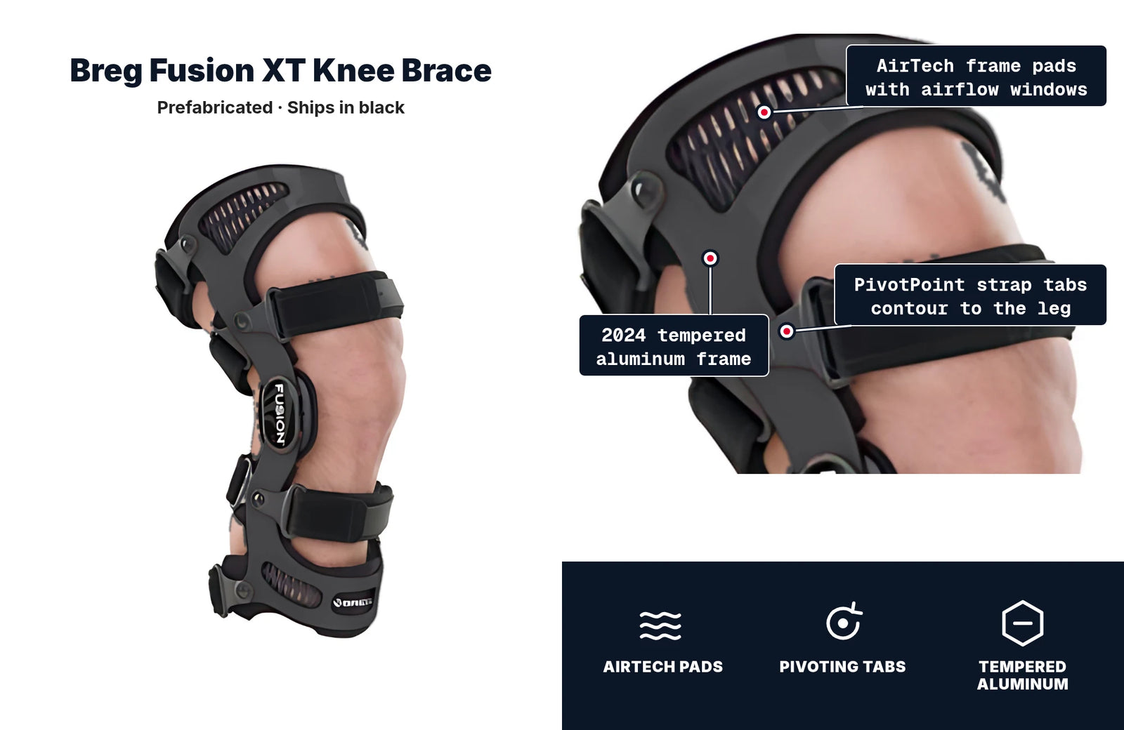 Breg Fusion XT knee brace in red, side view