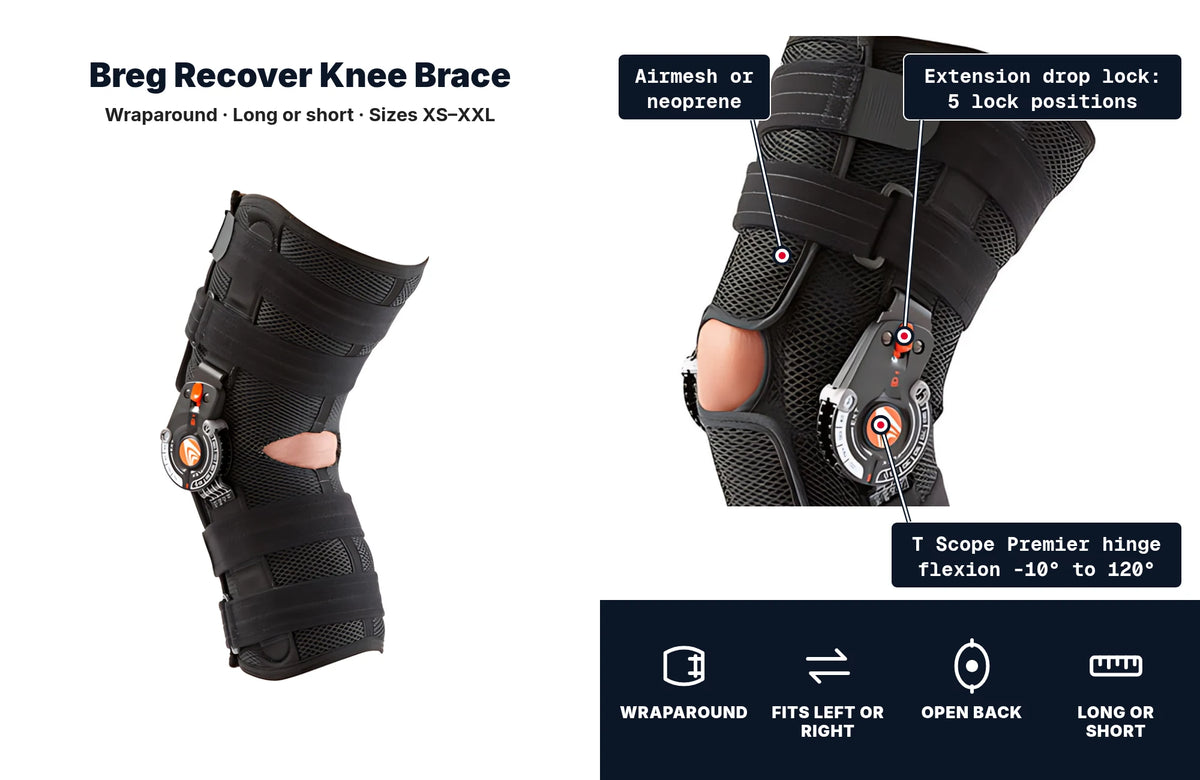 Breg Recover post-op knee brace features callout