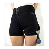 Breg Polar Care Wave hip pad worn on a woman's hip, front view
