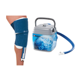 Breg Polar Care Kodiak cooler with knee pad worn on the leg