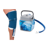 Breg Polar Care Kodiak cooler and tubing with knee pad on a bent leg