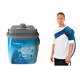 Breg Polar Care Kodiak cooler with shoulder pad worn by a man
